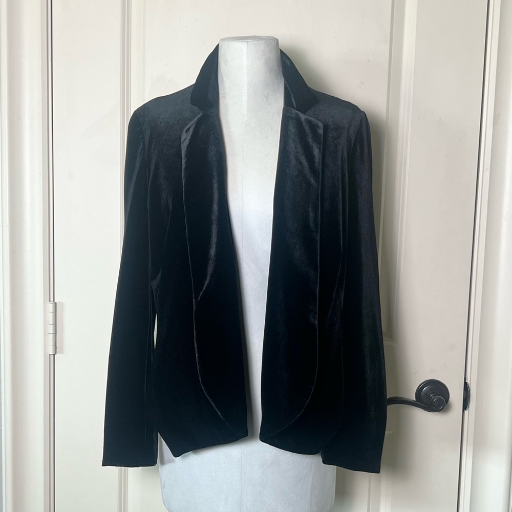 Walter Baker Seth Black Velvet Blazer High Low Open Front Small